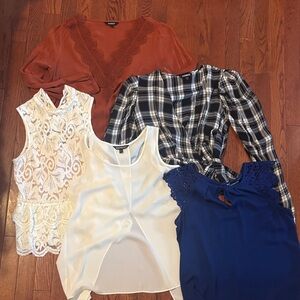 Express Women's Tops Lot - Royal Blue, White, Cream, Rust, Black Plaid